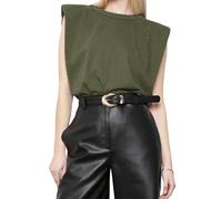 Camiseta sin mangas para mujer de verano, tank top sólido de cuello redondo con hombreras, camiseta casual suelta para mujer, Verde militar., L