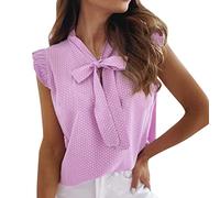 Camiseta sin mangas para mujer elegante - Camiseta de algodón de gran tamaño con cuello en V, camiseta holgada, con lazo, camiseta transpirable, blusa de verano, elegante blusa de verano, morado, L