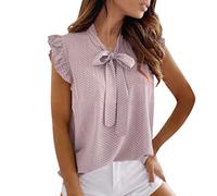 Camiseta sin mangas para mujer elegante - Camiseta de algodón de gran tamaño con cuello en V, camiseta holgada, con lazo, camiseta transpirable, blusa de verano, elegante blusa de verano, caqui, L