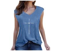 Camiseta sin mangas para mujer, elegante, con estampado de corazón, tirantes delgados, parte superior, verano, cuello de pico, camiseta interior suave, camiseta básica, camiseta ligera y fina, azul, M