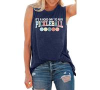 Camiseta sin mangas para mujer 'It's a Good Day to Play Pickleball' - Camiseta sin mangas para deportistas | Parte superior informal con estampado retro colorido, Style_a01 Navy, L