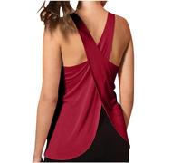 Camiseta sin mangas para mujer, monocolor, de secado rápido, camiseta interior cruzada, parte trasera, informal, cuello redondo, camiseta de fitness, verano, holgada, sin mangas, cómoda, camiseta