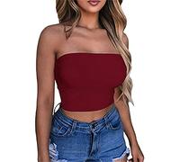 Camiseta sin mangas para mujer, sexy, sin tirantes, color soldi, ajustada, bandeau, para verano, salir, chalecos recortados, sin espalda, para fiesta, club, A#1-Wine, XL