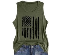 Camiseta sin mangas para mujer, sin mangas, redonda, con bandera patriótica, estrella, a rayas, chaleco holgado, monocolor, camiseta de ocio, yoga, entrenamiento, chaleco deportivo, blusa fina
