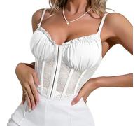 Camiseta sin Mangas para Mujer Top Sexy de Encaje Crop Top Cuello en V Camisetas Tirantes Ajustables sin Vientre Verano Camisola Sujetador de Encaje Floral Cami Tank Top Clubwear