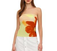 Camiseta Sin Mangas para Mujer Verano Camisetas de Flores Bandeau Tops Sin Tirantes Corta de Tubo Top Fiesta Sexy Y2k Sin Espalda Blusas Casual Camisola Shirt Hombros Descubiertos Camiseta