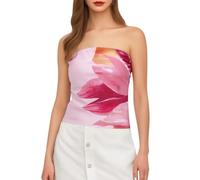 Camiseta Sin Mangas para Mujer Verano Camisetas de Flores Bandeau Tops Sin Tirantes Corta de Tubo Top Fiesta Sexy Y2k Sin Espalda Blusas Casual Camisola Shirt Hombros Descubiertos Camiseta