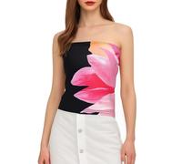 Camiseta Sin Mangas para Mujer Verano Camisetas de Flores Bandeau Tops Sin Tirantes Corta de Tubo Top Fiesta Sexy Y2k Sin Espalda Blusas Casual Camisola Shirt Hombros Descubiertos Camiseta