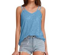 Camiseta sin Mangas Sexy de Moda para Damas con Lentejuelas en Color Liso 1, Cuello Redondo, Lino, Secado rápido y cómodo, Ideal Fiesta Informal, Invierno Tallas Grandes/g