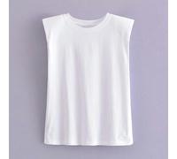 Camiseta sin Mangas versátil con Cuello Redondo para Mujer Nueva de Verano con hombreras-Blanco-S