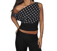 Camiseta sin mangas vintage con lunares para mujer, Y2K, tirantes delgados, estética, para adolescentes, niñas, verano, moda, para salir de calle, E-negro, S