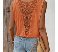 Camiseta sin para mujer, elegante, con cuello y encaje en la espalda, conjunto casual para vacaciones, bordado decorativo en la espalda, chaleco de encaje exquisito