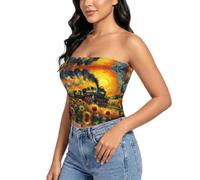 Camiseta sin tirantes con estampado de tren para mujer, Negro, Large