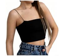 Camiseta sin tirantes para mujer con función de bustier, camiseta sin mangas elástica, parte superior bandeau para verano, uso diario, para ocio, S-XL, negro M