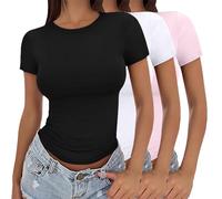 Camiseta sin vientre para mujer, de algodón, manga corta, ajustada, color negro, camiseta corta para mujer, Y2K, blusa de verano entallada, camiseta de verano, camiseta ajustada, camiseta de cuello
