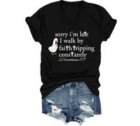 Camiseta Sorry Im Late I Walk by Faith Tripping Constantly, Sorry Im Late, Walking by Faith Tripping Constantly, Negro (cuello en V), XXL