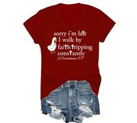 Camiseta Sorry Im Late I Walk by Faith Tripping Constantly, Sorry Im Late, Walking by Faith Tripping Constantly, Claret (cuello en V), L