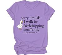 Camiseta Sorry Im Late I Walk by Faith Tripping Constantly, Sorry Im Late, Walking by Faith Tripping Constantly, morado claro, XL