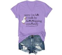 Camiseta Sorry Im Late I Walk by Faith Tripping Constantly, Sorry Im Late, Walking by Faith Tripping Constantly, Púrpura-V, S