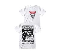 Camiseta Stranger Things. Camiseta Eddie Munson Hellfire Club Doble Estampado Camiseta Adulto Unisex, blanco sucio, L