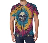 Camiseta Streetwear Hombre Estilo Tie-Dye, Camiseta 3D Manga Corta Cuello Redondo Casual Hip Hop Verano, Diseño Original Patrón De Calavera S-6Xl