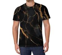 Camiseta Streetwear Hombre Textura De Mármol Negro, Camiseta 3D Manga Corta Cuello Redondo Casual Hip Hop Verano, Diseño Original Lujoso Patrón Craquelado S-6Xl