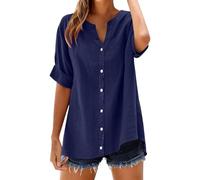 Camiseta suelta Top Stand Solid Color Sleeve Collar Casual Women's Shirt Women's Shirt Damen Bluse Kurzarm Chiffon, marine, 5XL