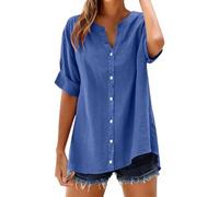Camiseta suelta Top Stand Solid Color Sleeve Collar Casual Women's Shirt Women's Shirt Damen Bluse Kurzarm Chiffon, azul, S