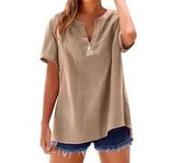 Camiseta suelta Top Stand Solid Color Sleeve Collar Casual Women's Shirt Women's Shirt My Order Ver, caqui, 4XL