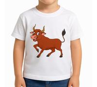 Camiseta Taurina San Fermín Unisex Niños | Diseño Divertido de Toro Animado | Inspiración en el Encierro | Ideal para Aficionados | Regalo Casual (FR/ES, Edad, 3 años, 4 años, Regular, Blanco)