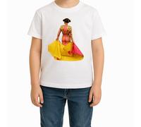 Camiseta Taurina San Fermín Unisex Niños | Estilo Elegante con Torero y Capote | Inspiración en la Fiesta | Ideal para Aficionados | Regalo Original (FR/ES, Edad, 9 años, 11 años, Regular, Blanco)