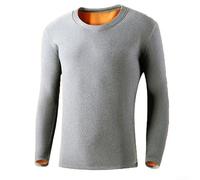 Camiseta térmica de manga larga con forro polar para hombre, suéter cálido de cuello redondo, parte superior de invierno de ajuste delgado, capa base de poliéster suave para otoño y clima frío (2XL