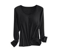 Camiseta térmica de manga larga para mujer: camiseta interior térmica de manga larga modal con cuello redondo cómoda camiseta térmica cálida de invierno camiseta interior de un solo color, Negro , L