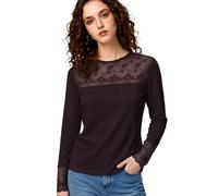 Camiseta Térmica Mujer con Forro Polar, Camiseta Térmica de Manga Larga con Encaje, Ropa Interior Térmica Cálida, Capa Base Elástica para Invierno (LY239-Wine Red, S-M)