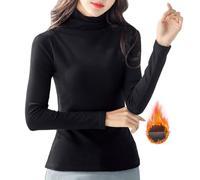 Camiseta Termica Mujer Cuello Alto, Camisetas Térmica de Lana Merino Mujer, Ropa Interior Termicas Mujer Manga Larga de Invierno Calido, Jersey Algodon Ajustado Basica Top Elástica Color Sólido