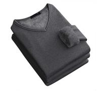 Camiseta térmica negra con cuello en V para hombre, camisa de capa base pesada con forro polar con interior ultrasuave, suéter cálido de manga larga para clima frío de invierno