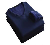 Camiseta térmica negra con cuello en V para hombre, camisa de capa base pesada con forro polar con interior ultrasuave, suéter cálido de manga larga para clima frío de invierno