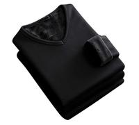 Camiseta térmica negra con cuello en V para hombre, camisa de capa base pesada con forro polar con interior ultrasuave, suéter cálido de manga larga para clima frío de invierno