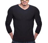 Camiseta térmica para hombre, ajuste regular, cálida camiseta interior de invierno para hombre, parte superior cálida de forro polar, color sólido, cuello en V, manga larga, para el hogar, interiores