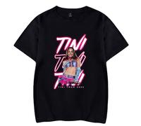 Camiseta Tini Stoessel para mujer y hombre, casual, de moda, cuello redondo, manga corta, retro, clásica, Tour Merch, Negro, 42
