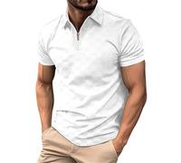 Camiseta Tipo Polo De Golf Hombre Manga Corta con Cremallera, Tejido con Cuadros Sutil Corte Ajustado Fresca para Estío, Ropa Casual para Deporte Y Uso Cotidiano