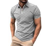 Camiseta Tipo Polo De Golf Hombre Manga Corta con Cremallera, Tejido con Cuadros Sutil Corte Ajustado Fresca para Estío, Ropa Casual para Deporte Y Uso Cotidiano
