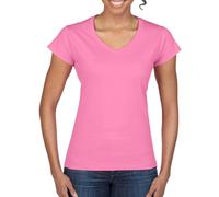 Camiseta Tipo T-Shirt De Gildan Para Mujer Cuello V Mangas Cortas