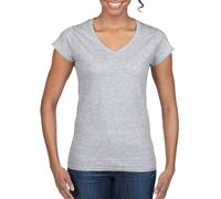 Camiseta Tipo T-Shirt De Gildan Para Mujer Cuello V Mangas Cortas