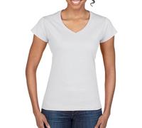 Camiseta Tipo T-Shirt De Gildan Para Mujer Cuello V Mangas Cortas