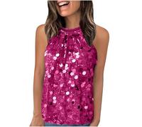 Camiseta Tirantes Mujer,Camiseta Sin Mangas Cuello Halter Lentejuelas Camisetas de Tirantes Sin Manga Purpurina Top Halter Camisola Elegante Brillo Chaleco Sueltos Tank Tops Fiesta Club