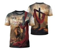 Camiseta Todo Lo Puedo En Cristo, Cristianismo, Versículo Manga Corta Transpirable Camisetas Básicas Cómodo T-Shirt para Running Camping Regular 3XL