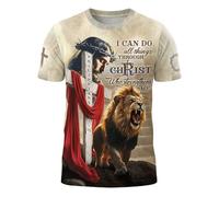 Camiseta Todo Lo Puedo En Cristo, Cristianismo, Versículo T-Shirt Cómodo Camisetas Básicas Transpirable Manga Corta para Camping Senderismo Running M