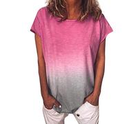 Camiseta Top Mujer Primavera Verano Casual Cuello Redondo Manga Corta Estampado Plus Size Camisa Top, 2rosa, XXXL