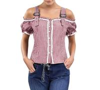 Camiseta tradicional para mujer, blusa a cuadros para mujer, manga corta, Oktoberfest bávara, blusa tradicional entallada, manga corta, blusa tirolesa para fiestas, rojo, S